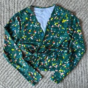 Kortni Jeane Terrazzo Green Wrap Rash-guard Swim Top